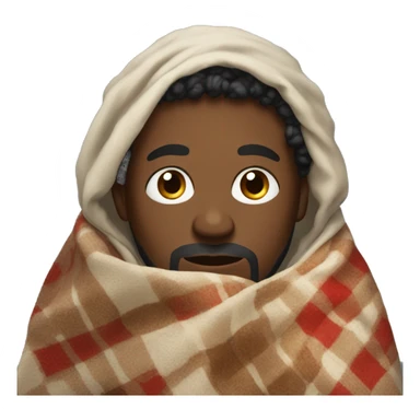 black man with curly hair and beard wearing a blanket sticker
