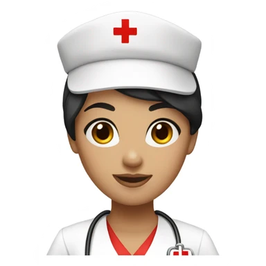 pixie cut black hair female nurse with red cross sign hat wearing dress sticker