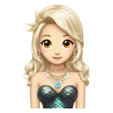 mermaid hime gyaru girl with pointy ears, jewerly sticker