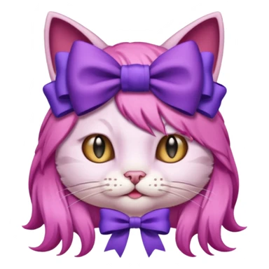 cat with pink long hair and purple bow on head sticker