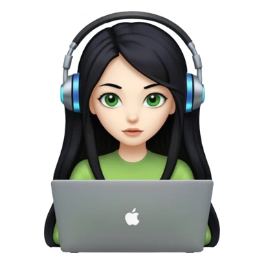 lady alien with only gaming laptop. negative : headphones sticker