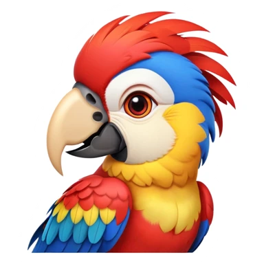 cinematic-cute-macaw-portrait-emoji,-head-tilted-playfully-and-inquisitively,-with-a-dazzling-red-plumage-and-round,-sparkling-eyes-filled-with-charm,-simplified-yet-irresistibly-adorable-features,-highly-detailed, white beak sticker