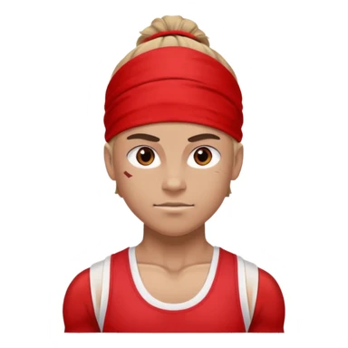 athlete with red headband sticker