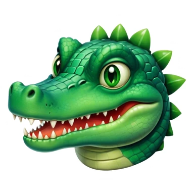 Cinematic Comical Crocodile Portrait Emoji, Head tilted dramatically with an exaggeratedly amused expression, featuring a striking, glossy emerald-green hide with bold textured scales and wide, expressive eyes filled with playful disbelief, Simplified yet hilariously expressive features, highly detailed, glowing with a slightly sassy glow, high shine, dramatic yet playful, stylized with an air of cheeky mischief, bright and endearing, soft glowing outline, capturing the essence of a spirited and over-the-top crocodile, so meme-worthy it feels like it could snap its jaws into internet fame instantly! sticker
