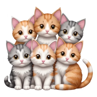 6 tiny kittens cuddling together all various different natural colours including grey and white, ginger and white, calico, grey, and brown tabby and white sticker