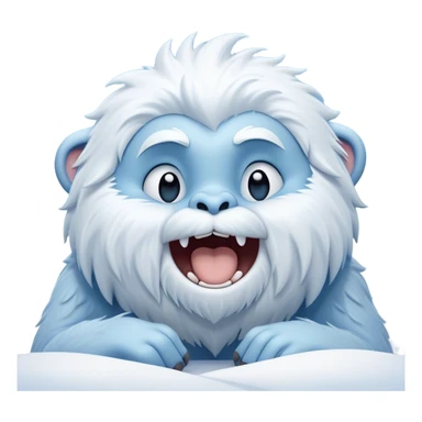 Cinematic Cute Yawning Yeti Portrait Emoji, with a charming, fluffy, snow-dusted figure in gentle whites and cool blues, head tilting back in a wide, endearing yawn with softly closed, peaceful eyes and a content little smile, simplified yet irresistibly adorable, highly detailed with a soft, frosty glow and outline capturing the serene slumber of a yeti! sticker