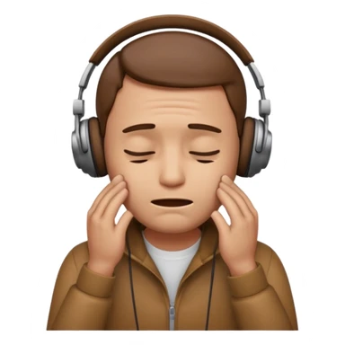 Male emoji with head phone holding both hands listening looks like sad looking down crying and closed his 🫩 only head emoji sticker
