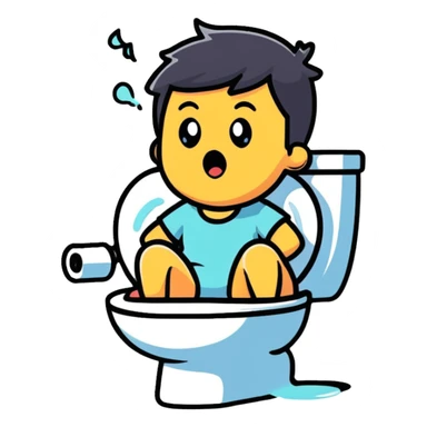 A person with a shocked expression sitting on toilet feeling the splash sticker