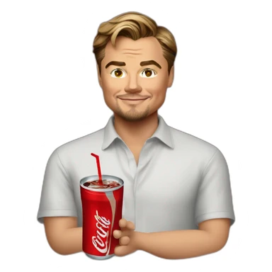 Leonardo DiCaprio with drink coke sticker