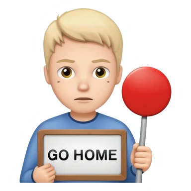 A white person holding a sign that says go home sticker