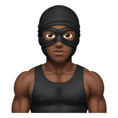 smug muscular african male black ski mask wearing guy with no top. wears a full ski mask with only eyes revealed sticker