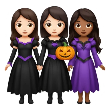 Three best girlfriends cute Halloween with dark brown hair. One African-American, one Asian, one Caucasian. sticker