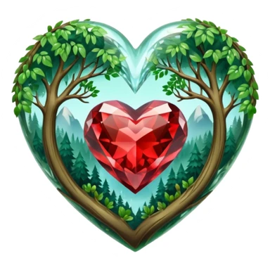 crystal heart with forest inside and floral decoration around sticker