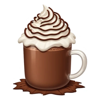 “hot chocolate emoji, whipped cream on top, chocolate shavings, cute, minimal, white background” sticker
