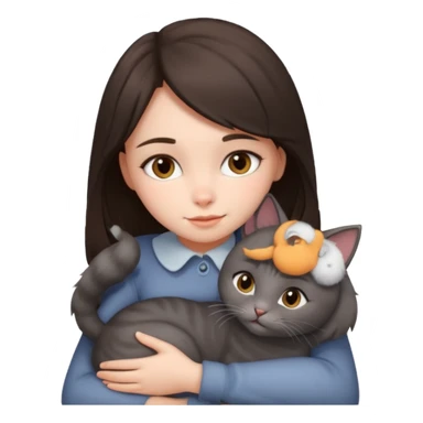 Grey cat hugging a brunette girl sticker