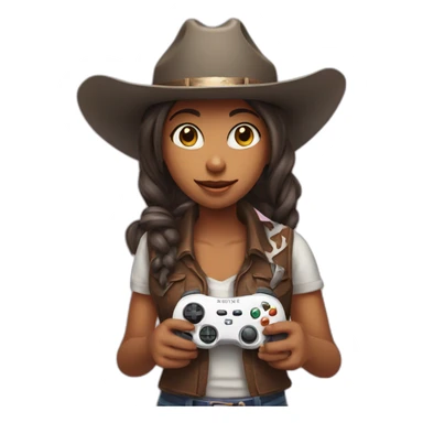 girl with a cowboy hat holding a game controller sticker