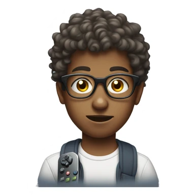 Boy with glasses and short curly hair focused on his gameboy remote sticker