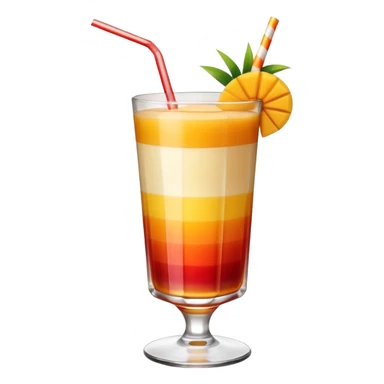A beautiful cocktail with a gradient from red to orange, topped with mango pudding and lined with a striped straw. sticker