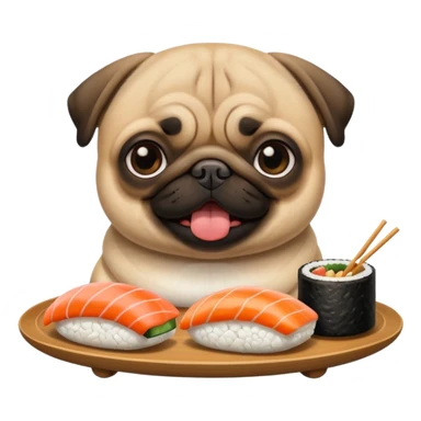 pug eating sushi sticker