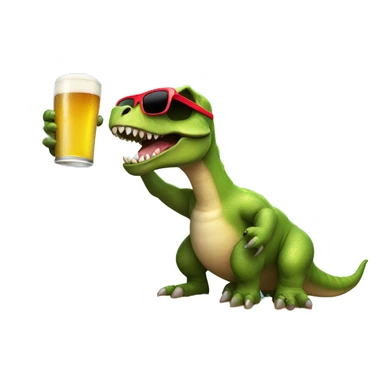 Dinosaur riding a surfboard with sunglasses on and drinking beer sticker