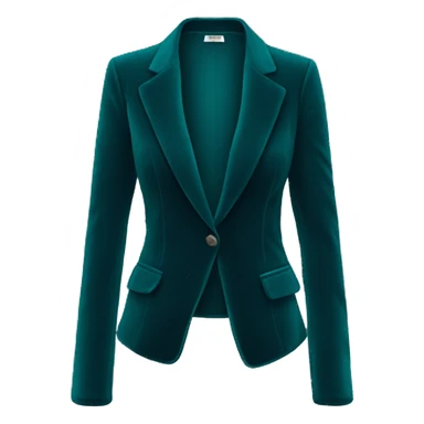 Realistic isolated feminine dark teal blue velvet fashion open blazer. sticker
