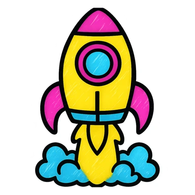 a colorful rocket ship blasting off in vibrant pop colors sticker