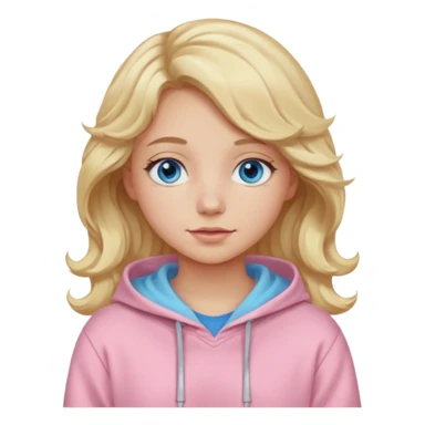 Generate a blonde girl with blue eyes with wavy hair in a pastel pink hoodie  sticker