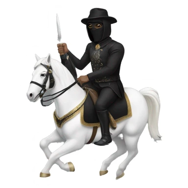 black mask middle age warrior, in black suit ,riding on a white horse sticker