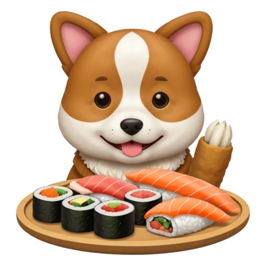 dog eating sushi sticker