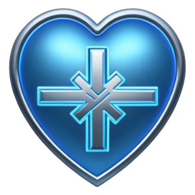 Futuristic premium medical AI logo emoji, sleek metallic heart or shield, ECG line forming stylized letters AI, neon blue and silver, 3D effect, glowing edges, minimal but bold, tech-savvy, high-tech healthcare branding, instantly recognizable, viral-ready, vector flat style with subtle shadows sticker
