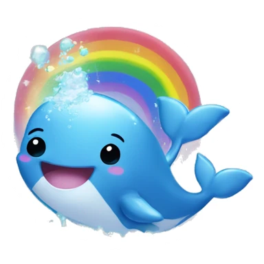Kawaii baby whale blowing rainbow glitter water  sticker