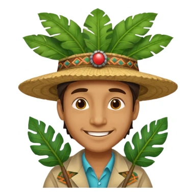 an scientist man wearing a large leaf tribal hat sticker