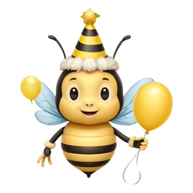 Bees with Birthday Hat, Excited bee carrying balloon sticker