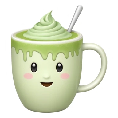 White ceramic mug of matcha latte, pastel pink background sticker