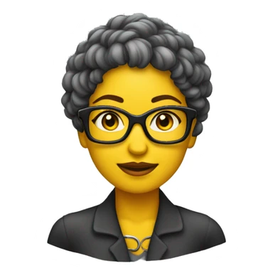 Uma mulher com cabelo amarelo,usando óculos de grau com armação preta com um colar de contas com uma pena sticker