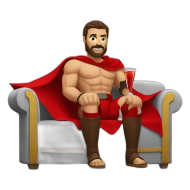 The Spartan Leonidas and his red cape with a relaxing cocktail on a sofa. sticker