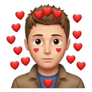 Dean Winchester with love hearts around his head sticker