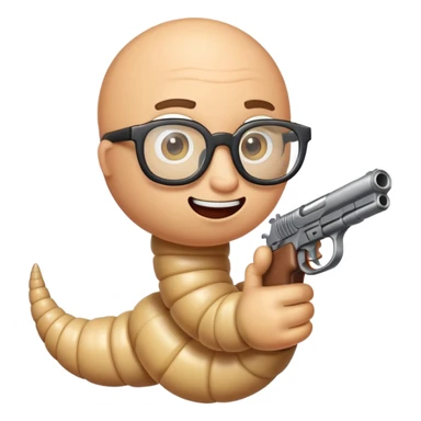 Worm with glasses holding gun sticker