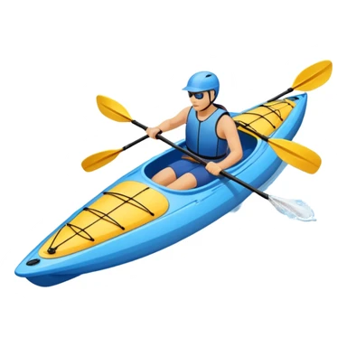 An icon showing a close-up of a kayak gliding over rippling water, with a double-bladed paddle in motion and splashes around. The sleek shape of the boat and dynamic strokes highlight the speed and precision of kayaking. Transparent background emphasizes the energy of the sport. sticker