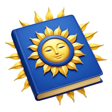 A golden yellow book with royal blue accents, smooth and polished, embossed with a symbol of six pillars, a sun, or a glowing mirror, radiating strength, confidence, and the power of self-worth.  sticker