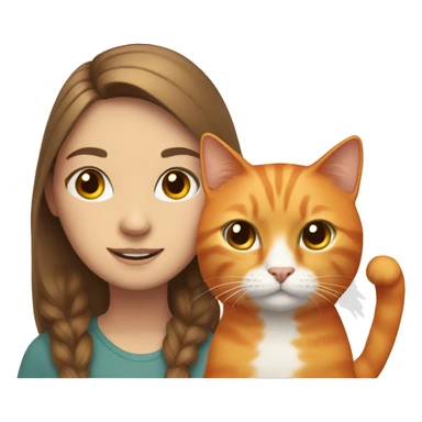 Orange cat with a fair-skinned girl with brown hair. sticker