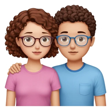 a couple where de girl has short, redish brown hair, pink shirt and the boy has short curly dark brown hair, has glasses and has light blue shirt. they are facing each other and their noses touch sticker