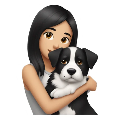 medium black hair girl cuddling a black and white dog sticker