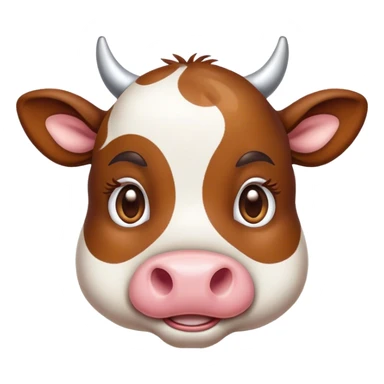 Cinematic Cute Brown and White Cow Portrait Emoji, Head tilted playfully and inquisitively, featuring a glossy, richly patterned hide of brown with striking white patches, round, sparkling brown eyes filled with gentle curiosity, Simplified yet irresistibly adorable features, highly detailed, glowing with a warm, friendly glow, high shine, affectionate and serene, stylized with a touch of country charm, bright and endearing, soft glowing outline, capturing the essence of a mischievous yet loving cow, so playful it feels like it could moo out of the screen and into your arms! sticker