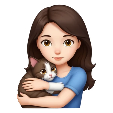 Brunette Girl hugging cat sticker