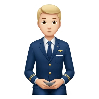 A  male courteous flight attendant checking seat rows with a polite, attentive posture. sticker