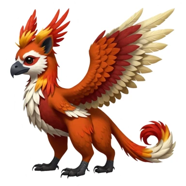 4-legged realistic digitigrade scaly winged long-big-beaked Gryphon-Griffin-Griffsnuff-Talonflame-Silvally-Braviary-Red-Panda-fusion-hybrid-animal-Fakémon-creature, full body, with a long thin tufted lion-tail, long big tufted winged feathery ears sticker