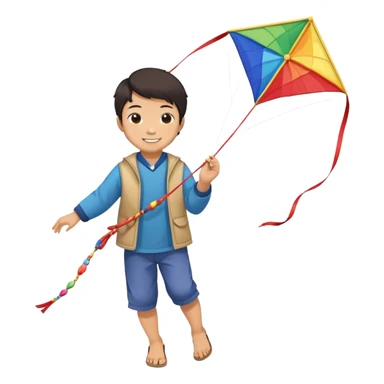 Asian kid flying Japanese kite  sticker