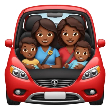 Dark Skin mom with two children, one young boy and a baby girl in a car red sticker