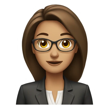 a woman ceo with brown hair no glasses holding a laptop sticker